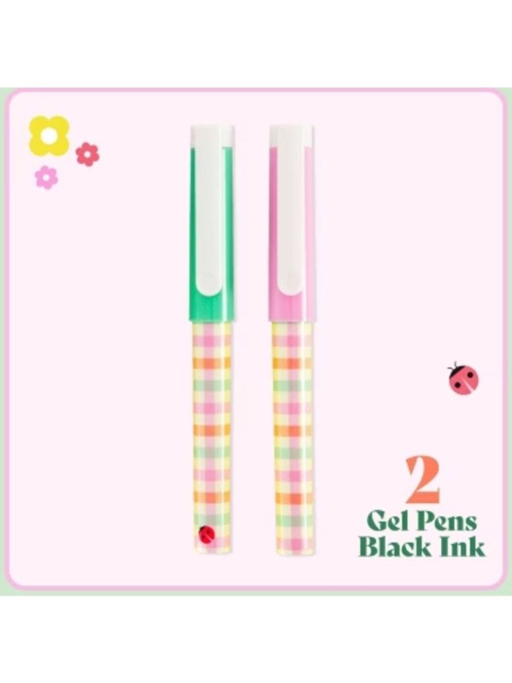 Post-it 2 Pack Pastel Gingham Patterned Gel Pens Black Ink Springtime Gift - Picture 2 of 9